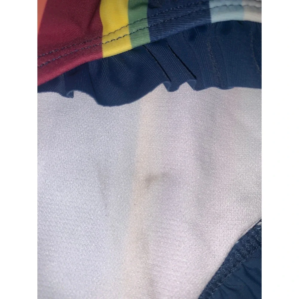 RuffleButts Girls Sunset Stripe LS One Piece Rash Guard Swim 16 NEW - flaws